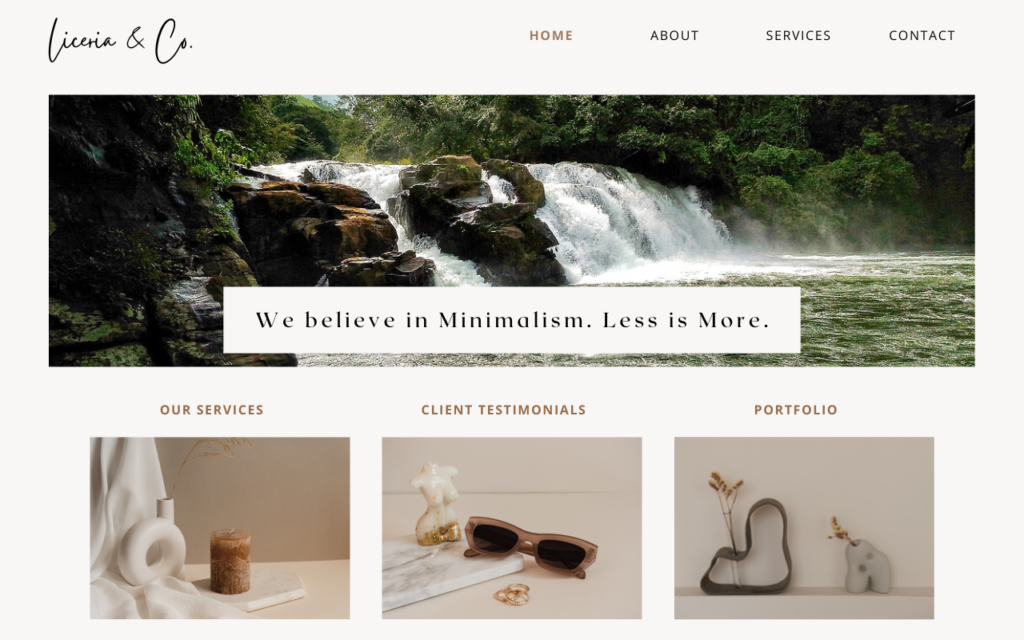 beige minimalist creative agency website desktop prototype
